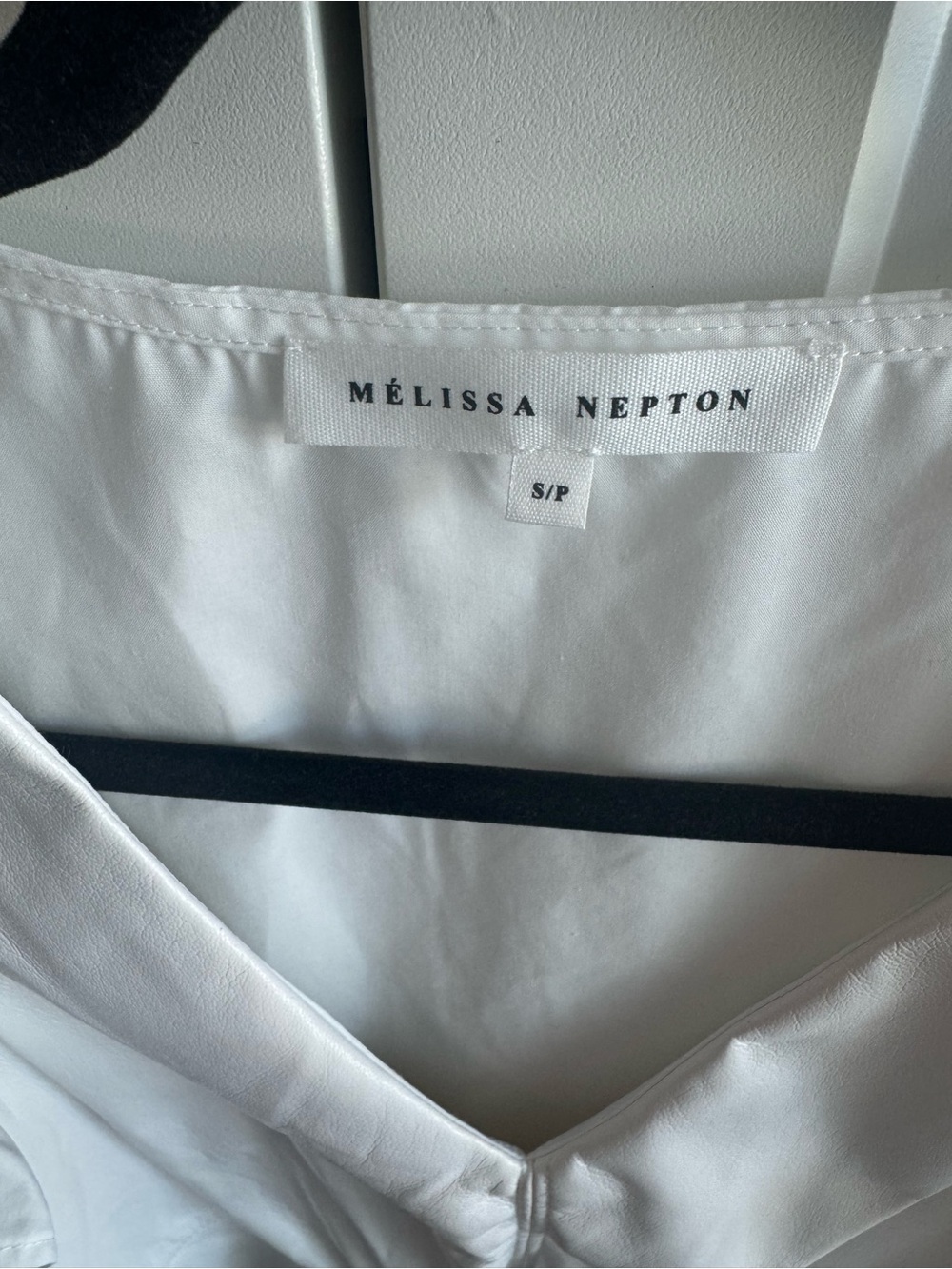 MELISSA NEPTON White V-Neck Ruffle Sleeve Peplum Top with Faux Leather front - Picture 3 of 3